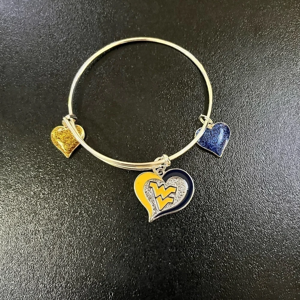 Handmade Adjustable Silver Bracelet sparkling blue gold heart WVU Virginia Charm - Picture 5 of 5